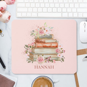 Mousepad Ex-libris de Livros Monogramados e Rosas Pink Vint
