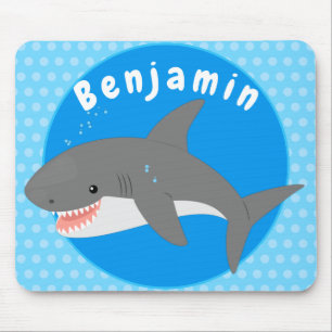 Mousepad Excelente de ilustração animada feliz de tubarã
