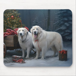 Mousepad Excelente Pirenéus Snowy Sleigh Decência de Natal