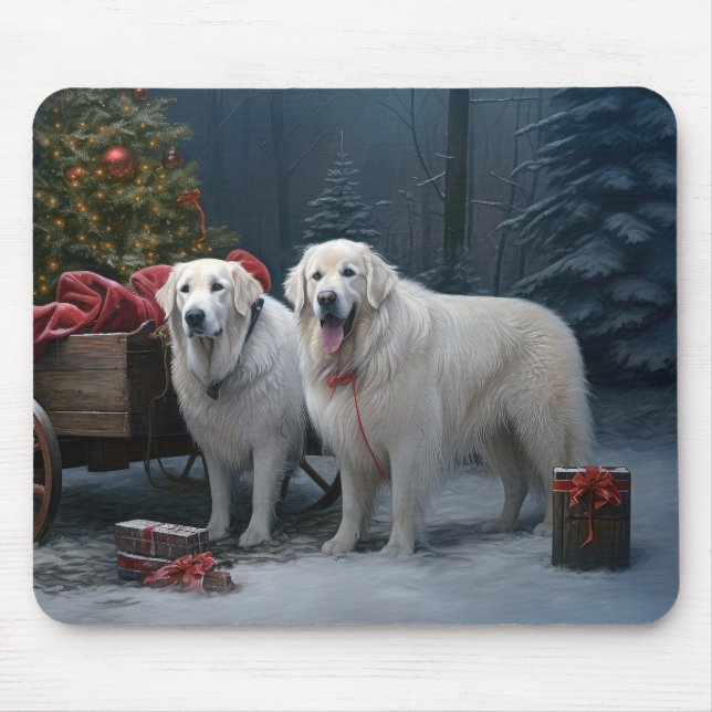Mousepad Excelente Pirenéus Snowy Sleigh Decência de Natal (Frente)
