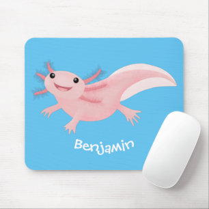 Mousepad Exolotl branco rosa feliz