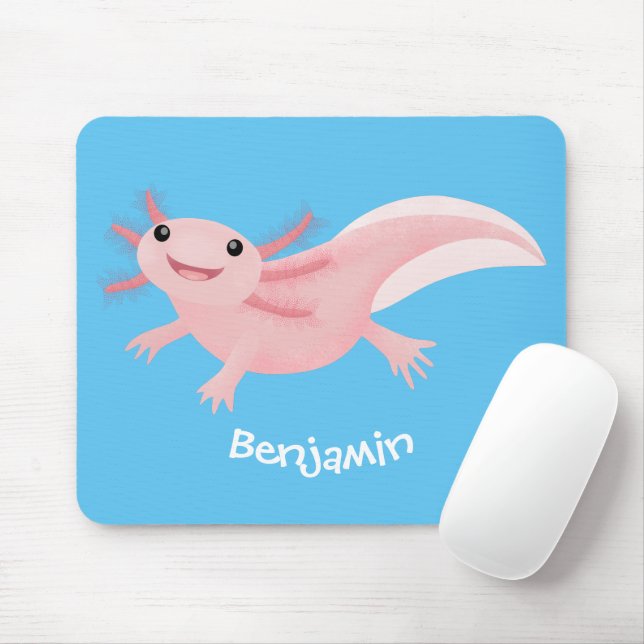 Mousepad Exolotl branco rosa feliz (Com mouse)