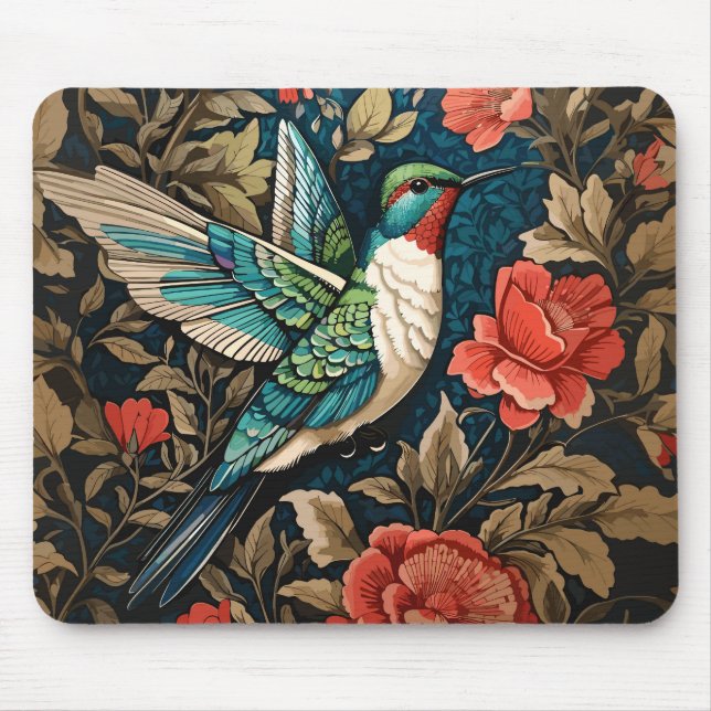 Mousepad Exótico Hummingbird William Morris Inspirou Floral (Frente)