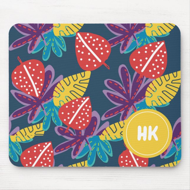 Mousepad Exótico monograma tropical floral com hawaii perso (Frente)