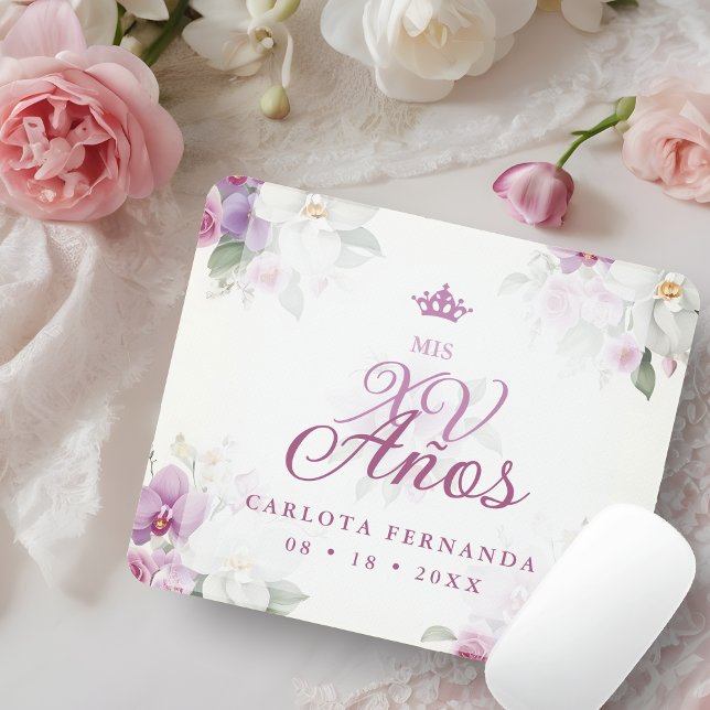 Mousepad Exquisite Mis XV Años Spanish Floral Orchid Posies (Romantic Exquisite Mis XV Años Spanish Floral Orchids Bouquets in Pink shades Mouse Pad. )