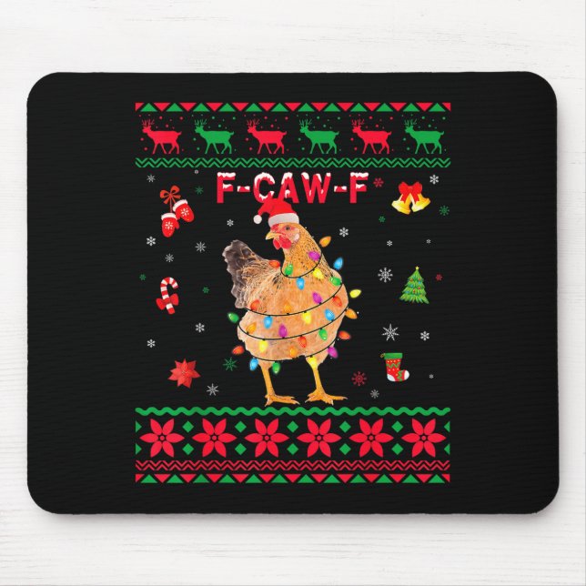 Mousepad F-caw-f Chicken Humor Meme Rooster Christmas Ugly  (Frente)