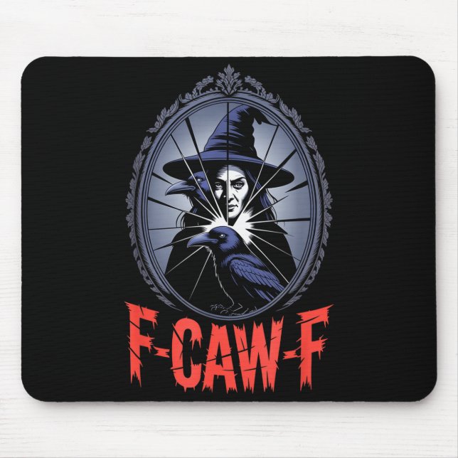 Mousepad F-caw-f Crow Funny Gothic Moon Black Bird Hallowee (Frente)