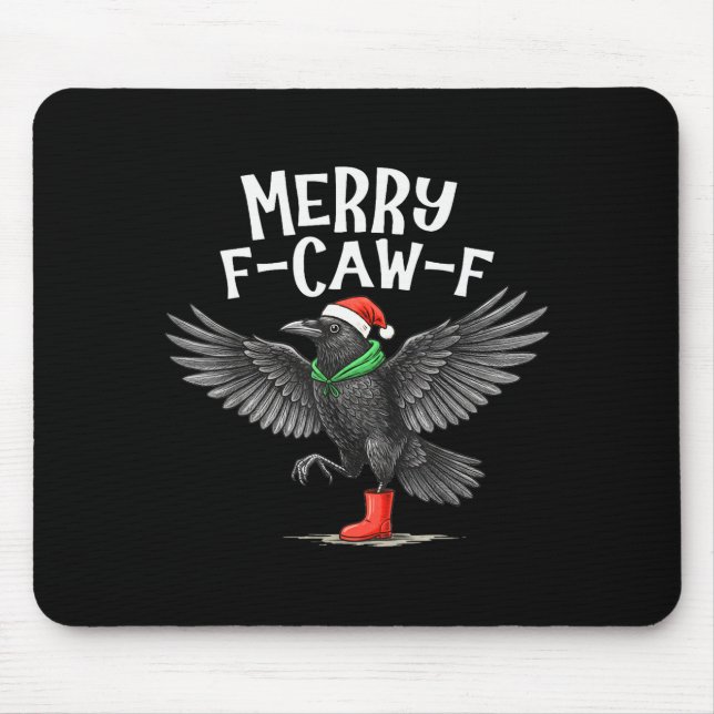 Mousepad F-caw-f Merry Christmas Funny Crow Raven  (Frente)