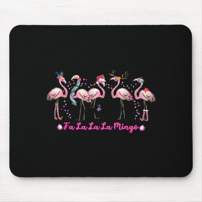 Mousepad Fa La La Mingo Flamingo Christmas Tree Lights Troc (Frente)