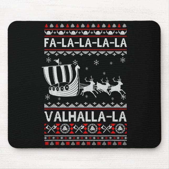 Mousepad Fa La La Valhalla Viking Ship Christmas Xmas Ugly  (Frente)