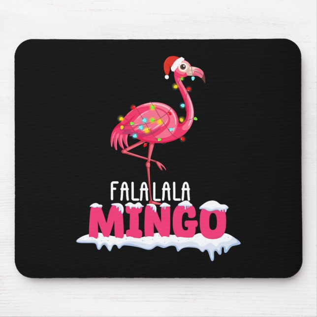 Mousepad Fa La Mingo Flamingo Natal Bonito Chapéu Vermelho  (Frente)