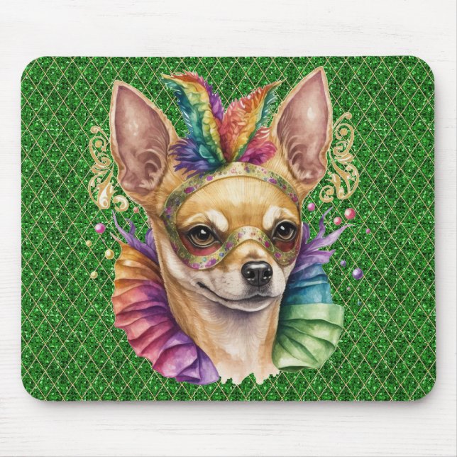 MOUSEPAD FACE DE CACHORRO MARDI GRAS CHIHUAHUA (Frente)