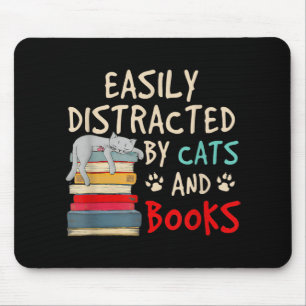 Mousepad Facilmente distraído por Gatos e Livros Gato Eng