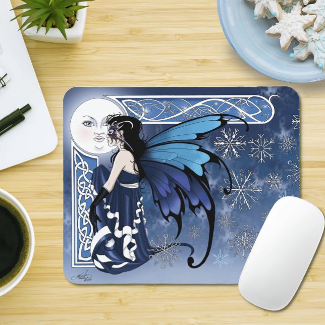 Mousepad Fada Celta da Lua de Inverno Azul Flocos de Neve F (Criador carregado)