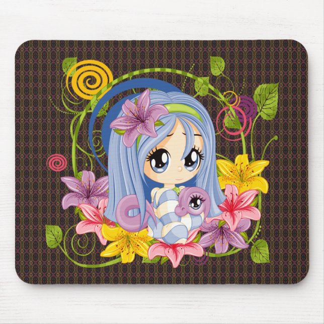 Mousepad Fada De Dragão Chibi De Olhos Grandes E Bonitos (Frente)