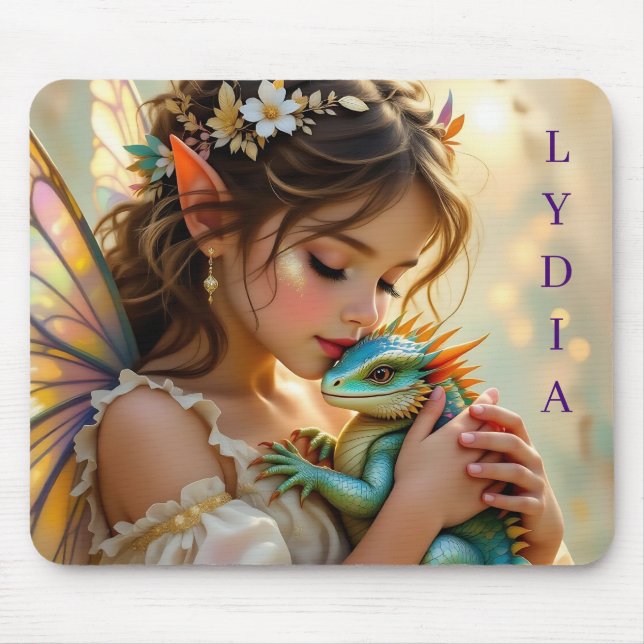 Mousepad Fada e Dragão Místicos Personalizados  (Frente)