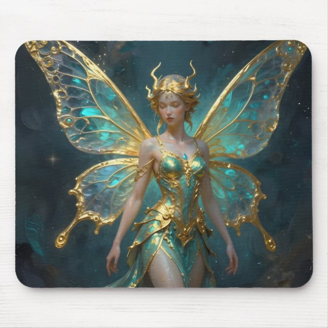 Mousepad Fada Encantada em Dourado e Turquesa (Frente)