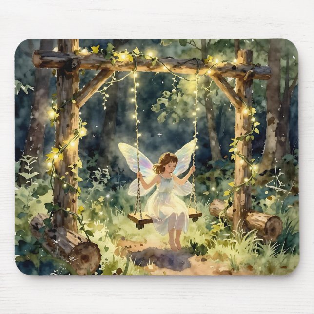 Mousepad Fada Encantada em um Balanço numa Floresta Mágica (Frente)