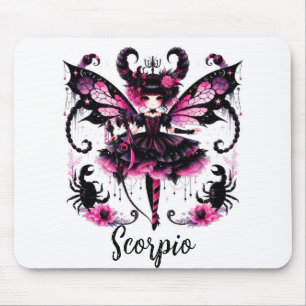 Mousepad Fada Gótica Rosa Preta Escorpião Astrologia Zodíac
