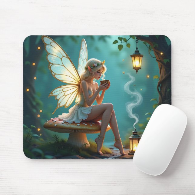 Mousepad Fada no café de Bebendo florestal entonado (Com mouse)