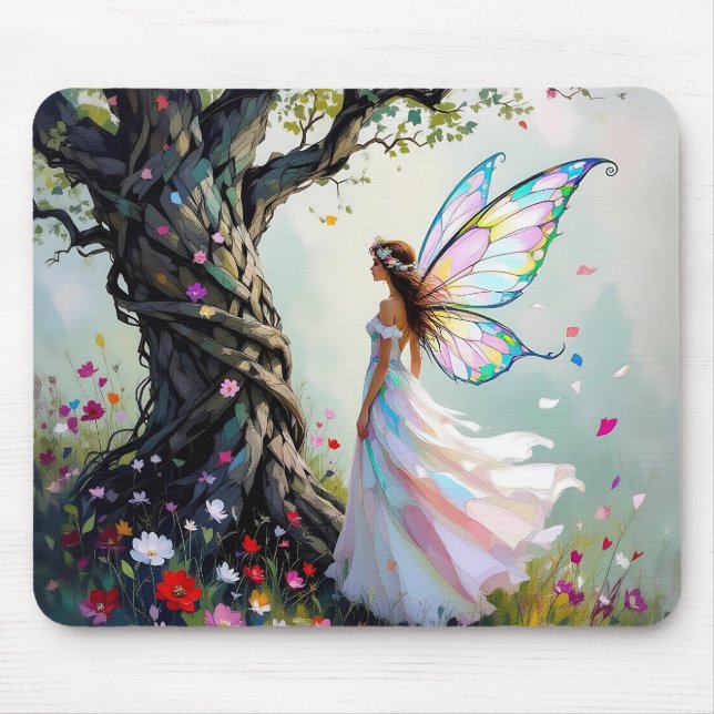 Mousepad Fairytale Inspired Fairy and Whimsical Tree (Frente)