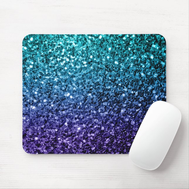 Mousepad Faíscas de brilho azul-aqua Ombre faux (Com mouse)