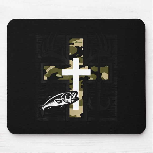 Mousepad Faith Fishing Hunting Camo Cross With Hook B Chris (Frente)