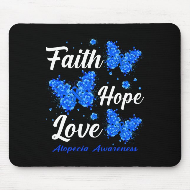 Mousepad Faith Hope ama Alopecia Consciência Borboleta (Frente)