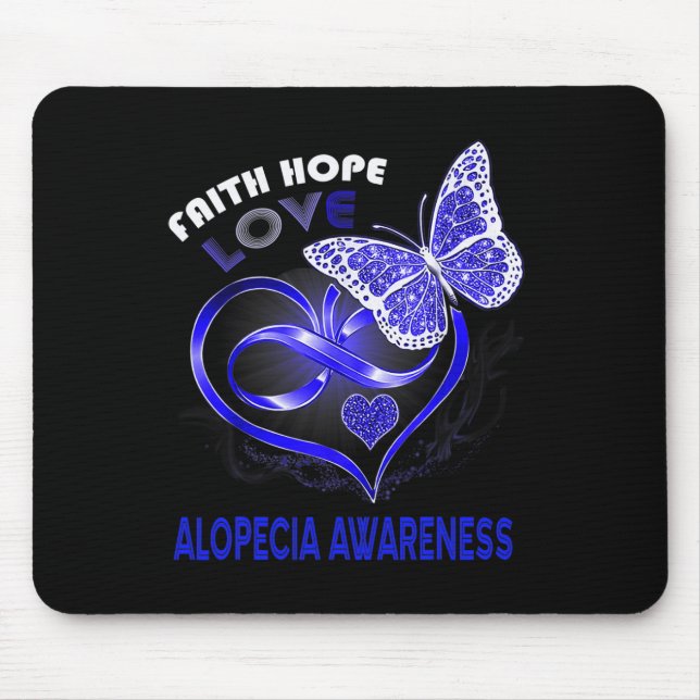 Mousepad Faith Hope ama Alopecia Conscientização Borboleta  (Frente)