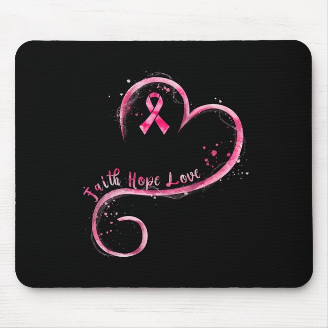 Mousepad Faith Hope ama Awarenes do Cancer de Fita Rosa (Frente)