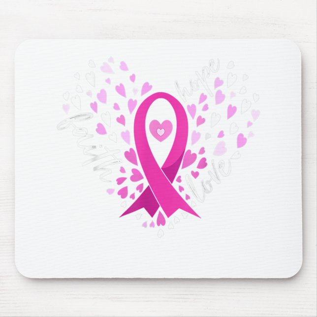 Mousepad Faith Hope ama Cancer de mama Consciência rosa Rib (Frente)