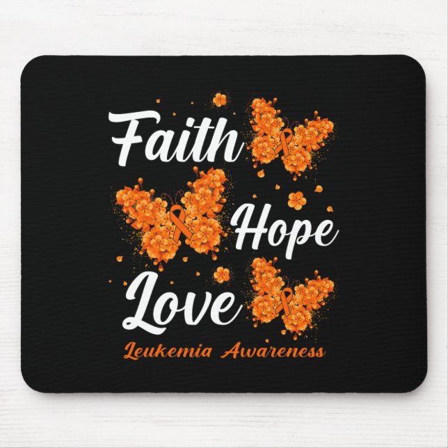 Mousepad Faith Hope ama Leucemia Sensibilização Borboleta (Frente)