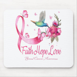 Mousepad Faith Hope Love Hummingbird Ribbon Breve Cancer