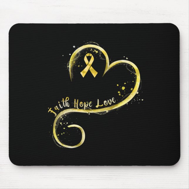 Mousepad Faith Hope Love Yellow Ribbon Chilhood Cancer Awa (Frente)