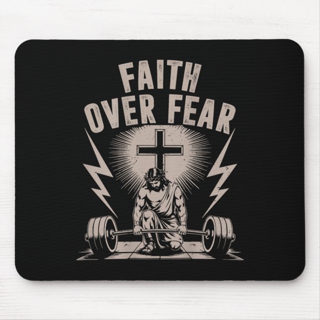 Mousepad Faith Over Fear Funny Christian Workout Gym Jesus  (Frente)