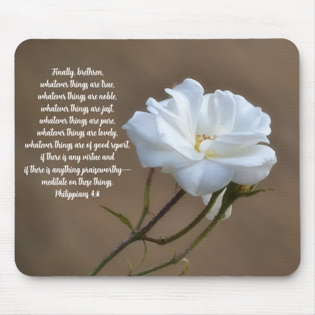 Mousepad Faith Pure White Rose Philippians 4:8 Bible Verse (Frente)