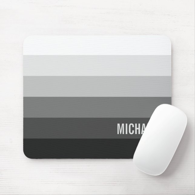 Mousepad Faixa de Gradiente Preta e Branca com Nome (Com mouse)