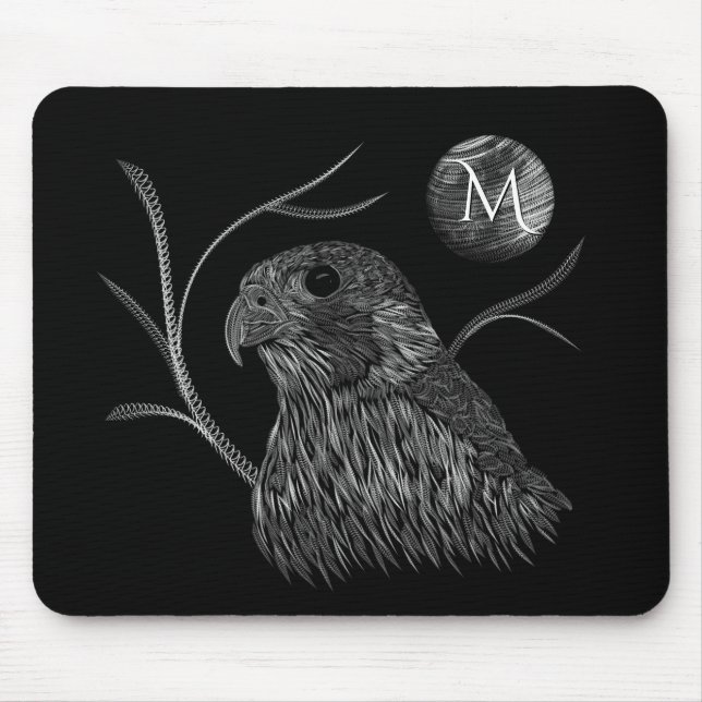 Mousepad Falcão com Lua cheia Monograma preto (Frente)