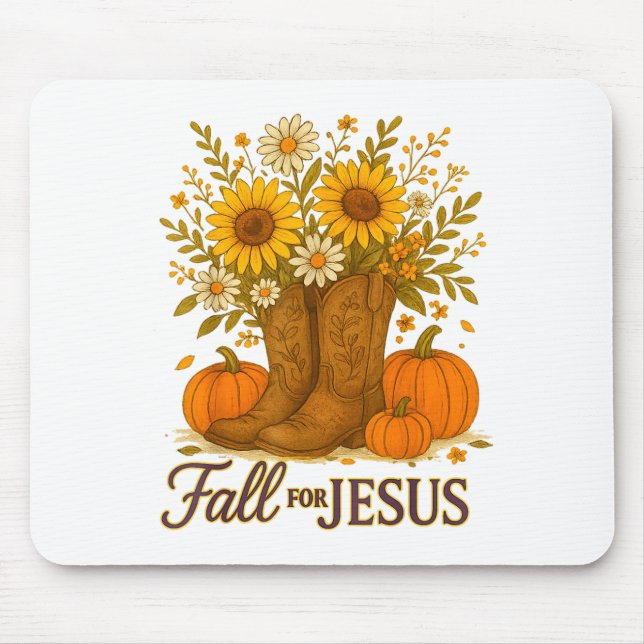 Mousepad Fall For Jesus Western Boots Pumpkin Floral Faith  (Frente)