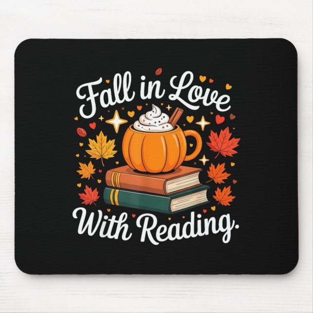 Mousepad Fall In Love With Reading Autumn Pumpkin Mug Book  (Frente)