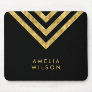 Mousepad Falso preto elegante Chevron conhecido Dourado