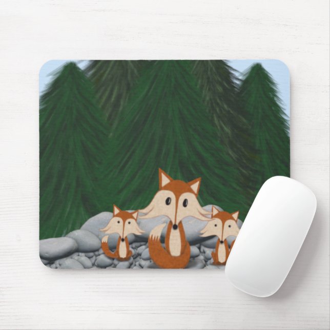 Mousepad Família Adorável de Raposa (Com mouse)
