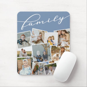 Mousepad Família de Colagem de Fotos Espalhadas Azul