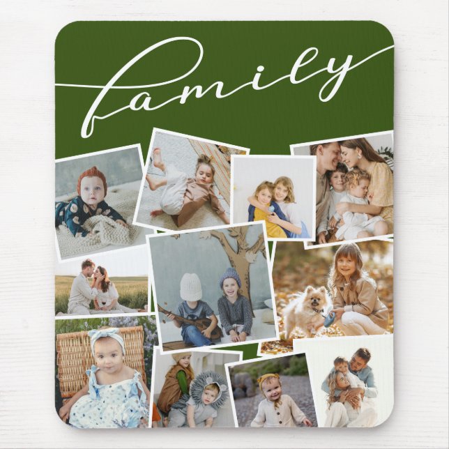 Mousepad Família de Colagem de Fotos Espalhadas Verde Escur (Frente)