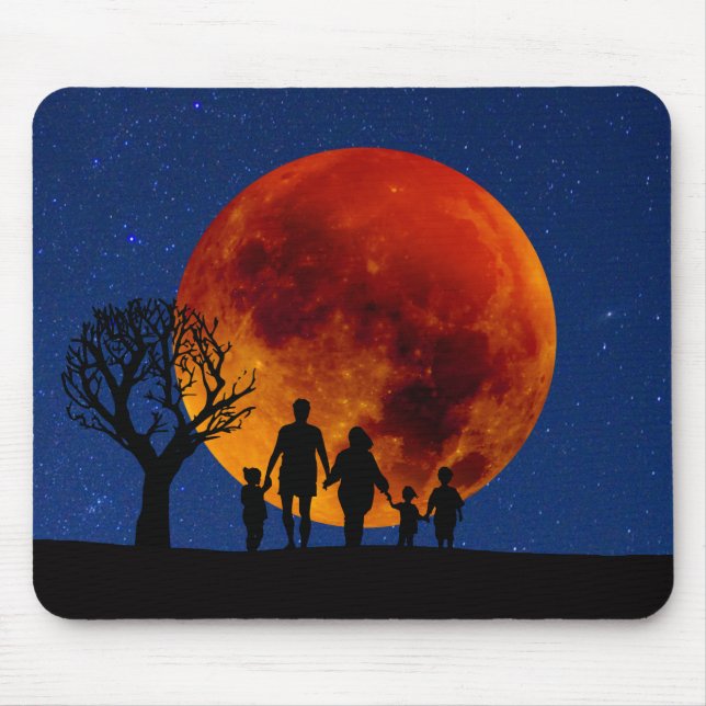 Mousepad Família de Eclipse Lunar de Lua Sanguínea (Frente)