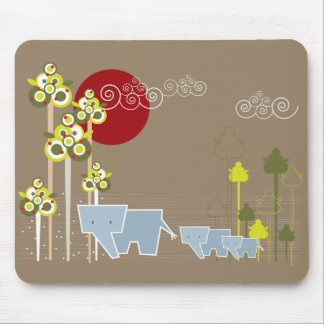 Mousepad Família De Elefantes Whimsical Na Floresta E Sol V