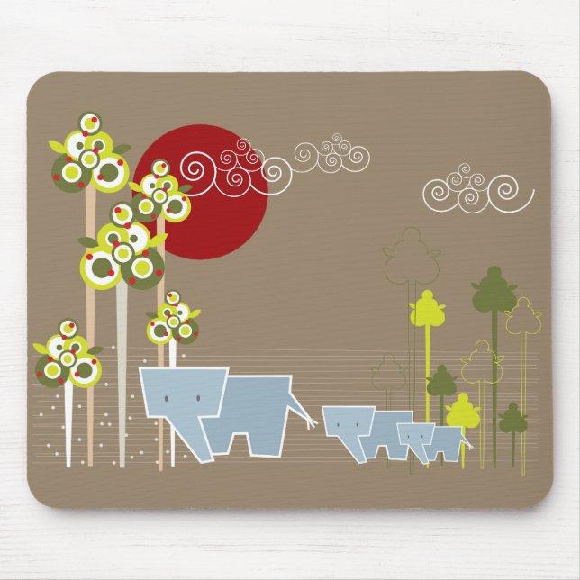 Mousepad Família De Elefantes Whimsical Na Floresta E Sol V (Frente)