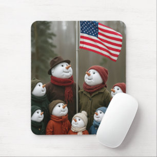 Mousepad Família de Neve em Torno de uma Bandeira Americana
