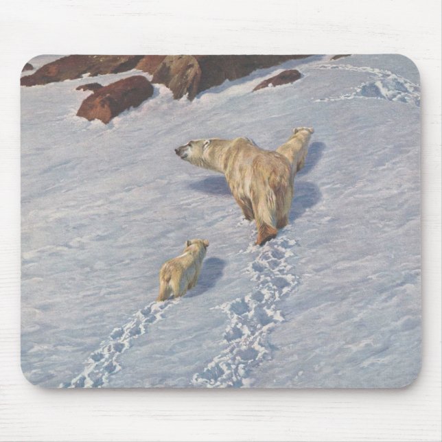 Mousepad Família de Ursos Polares na Neve Ártica (Frente)
