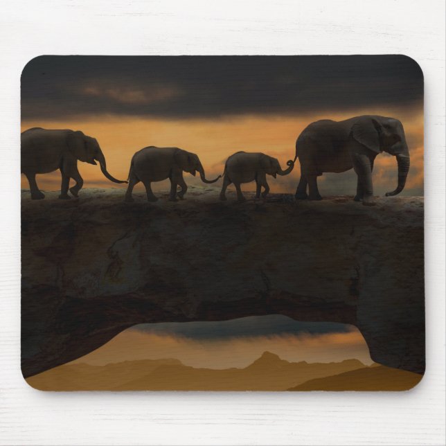 Mousepad Família Elefante caminhando em uma fila (Frente)